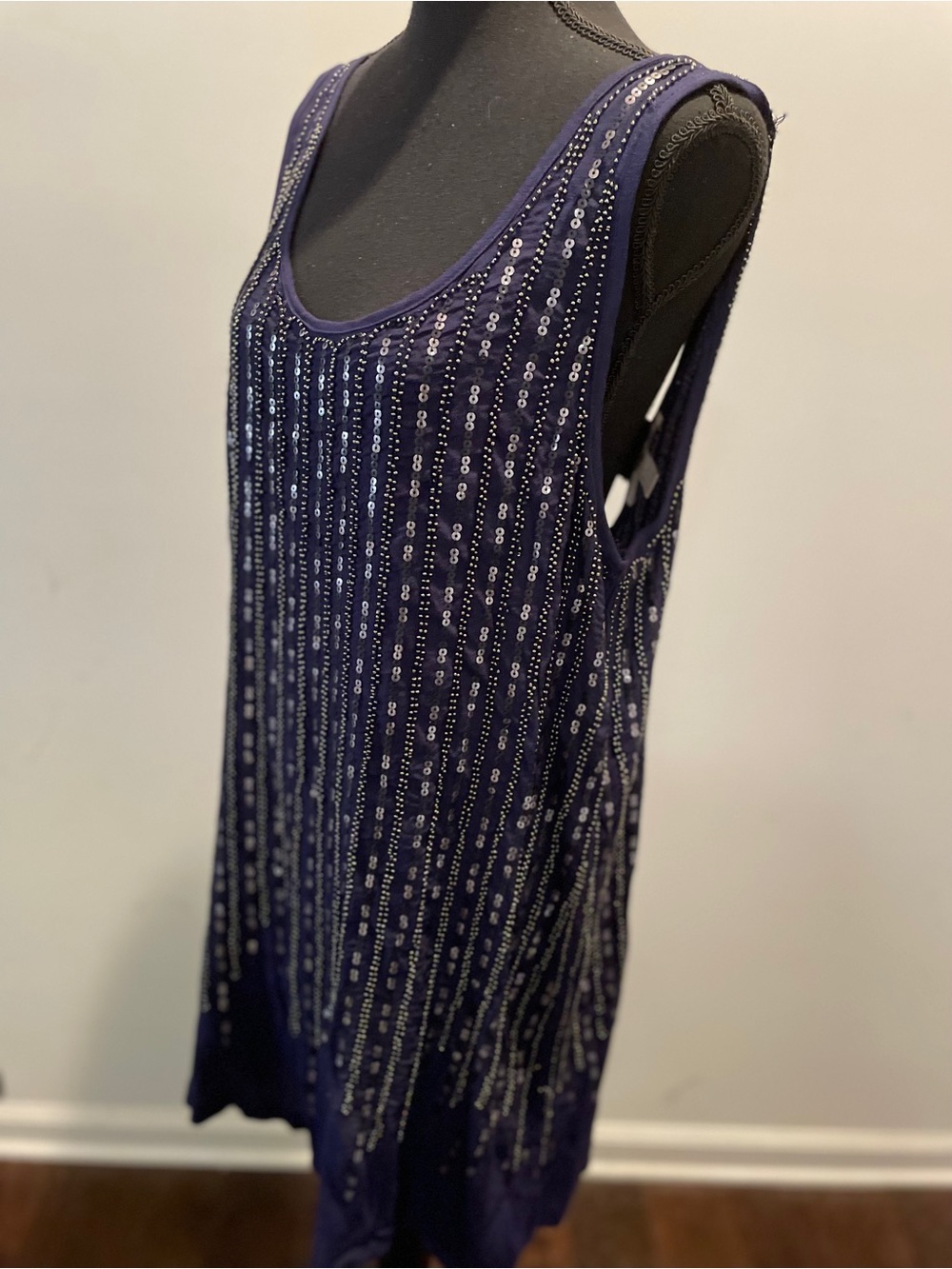 Forever 21 Sequined Tank Dress Size L Navy Blue Y2K Glam Retro Vibe Disco
